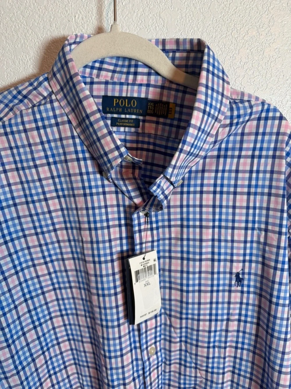 Polo Ralph Lauren Pink Blue White Plaid Classic Fit Performance Shirt Size XXL